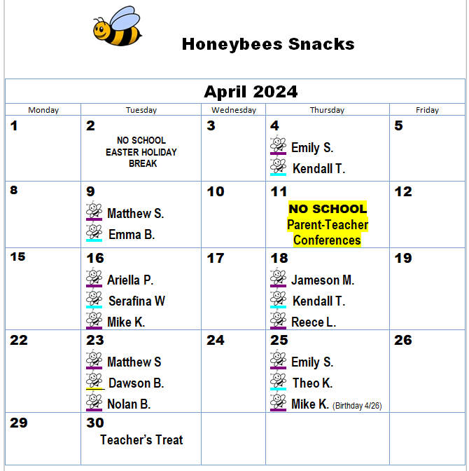 honeybee snacks april 2022