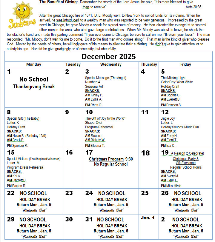 sunbeam activity dec 2025