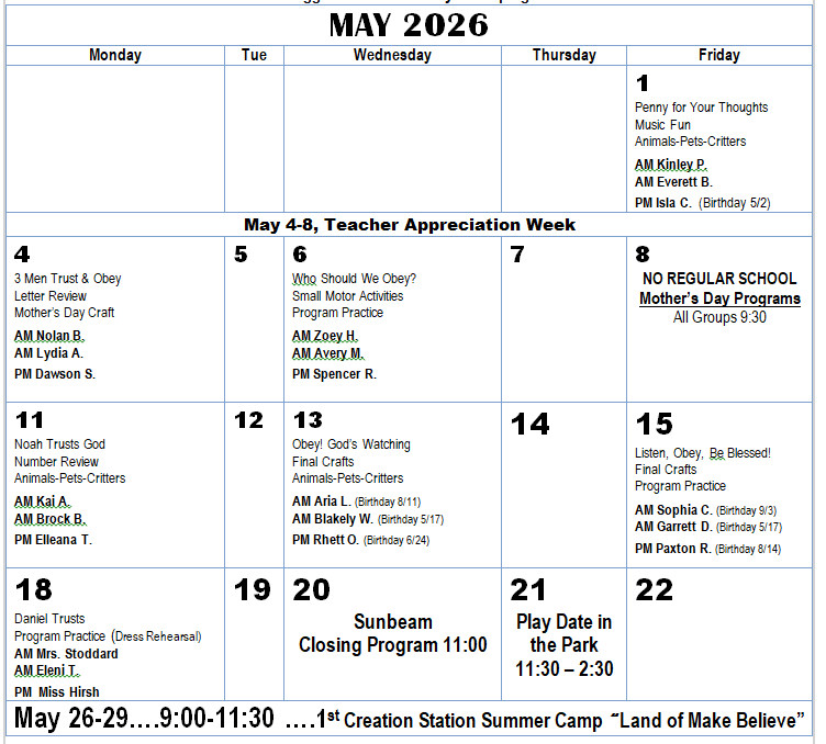 sunbeam activity may 2026